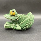 Vintage McCoy USA Green Frog Planter Ceramic Glazed Leaf Floral Pottery Art