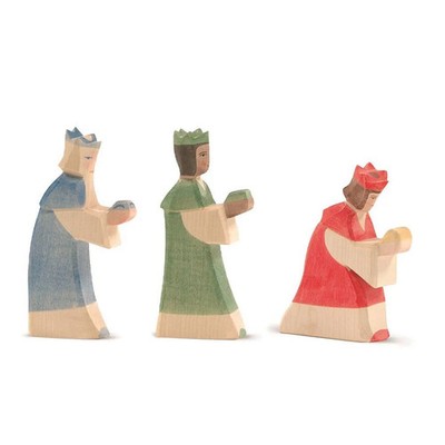 Ostheimer 3 Könige   Krippenfiguren aus Ahornholz (Set, rot/grün/blau) ab 3