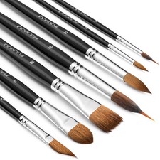Watercolor Brush Set, 7pcs Professional Sable Paint Brushes with Extended Nee...