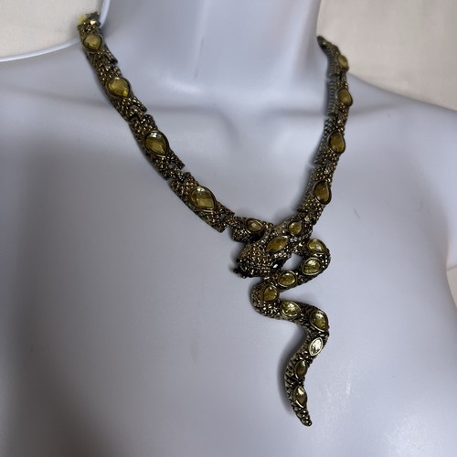 Vintage Heavy Snake Necklace Silver Gold Crystal Articulated Chunky Serpent