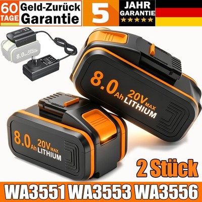 2Stück Für Worx 20V Akku 8000mAh Ersatzakku MAX Batterie WA3553 WA3556 WA3551
