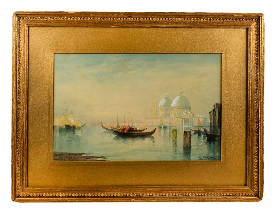 Gran Canal de Venecia, acuarela antigua, firmada AL BLANCHARD, enmarcada Foto 4 de 4
