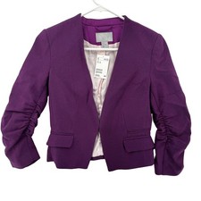 H&M Blazer Womens 4 Purple Ruched Sleeve Open...