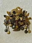 Vintage Estate Miriam Haskell (signed) Brooch/Pendant Basket Gold Bronze Leaves