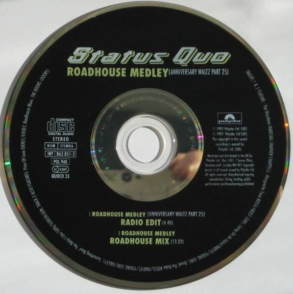 Status Quo Roadhouse Medley (Anniversary Waltz Part 25) CD Germany Polydor 1992 - Image 2 of 2