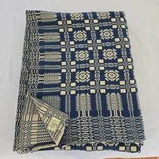 Vintage 50s The Goodwin Guild Coverlet  88x110 Reversible Blue & Beige Handmade