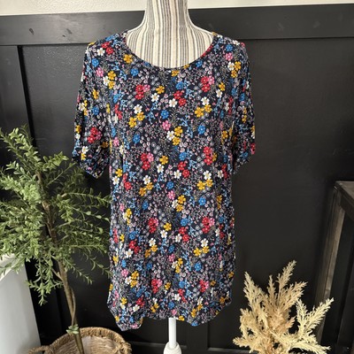 Ulla Popken Blouse Women 16/18 Bright Multi Color Floral Top Made In India