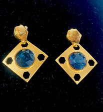 Nina Ricci Gold Plated Dangle Earrings Blue C...