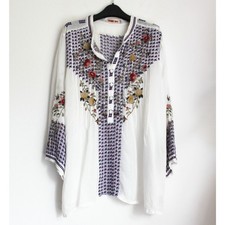 JOHNNY WAS Embroidered Peasant Rayon Blouse, Size XL, New