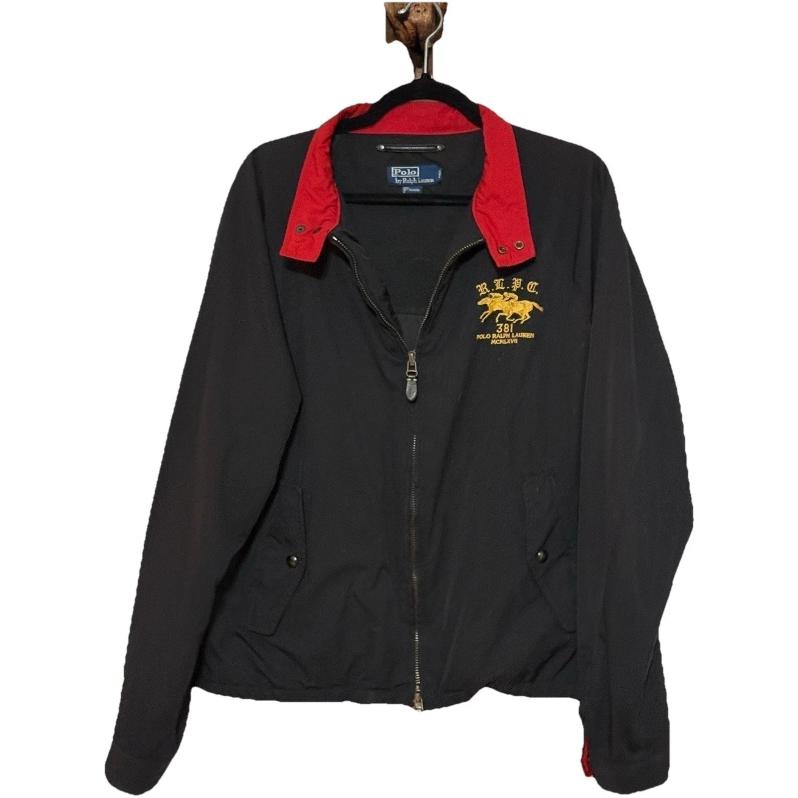 Polo Ralph Lauren L Mens Black Red Embroidered Windbreaker Harrington