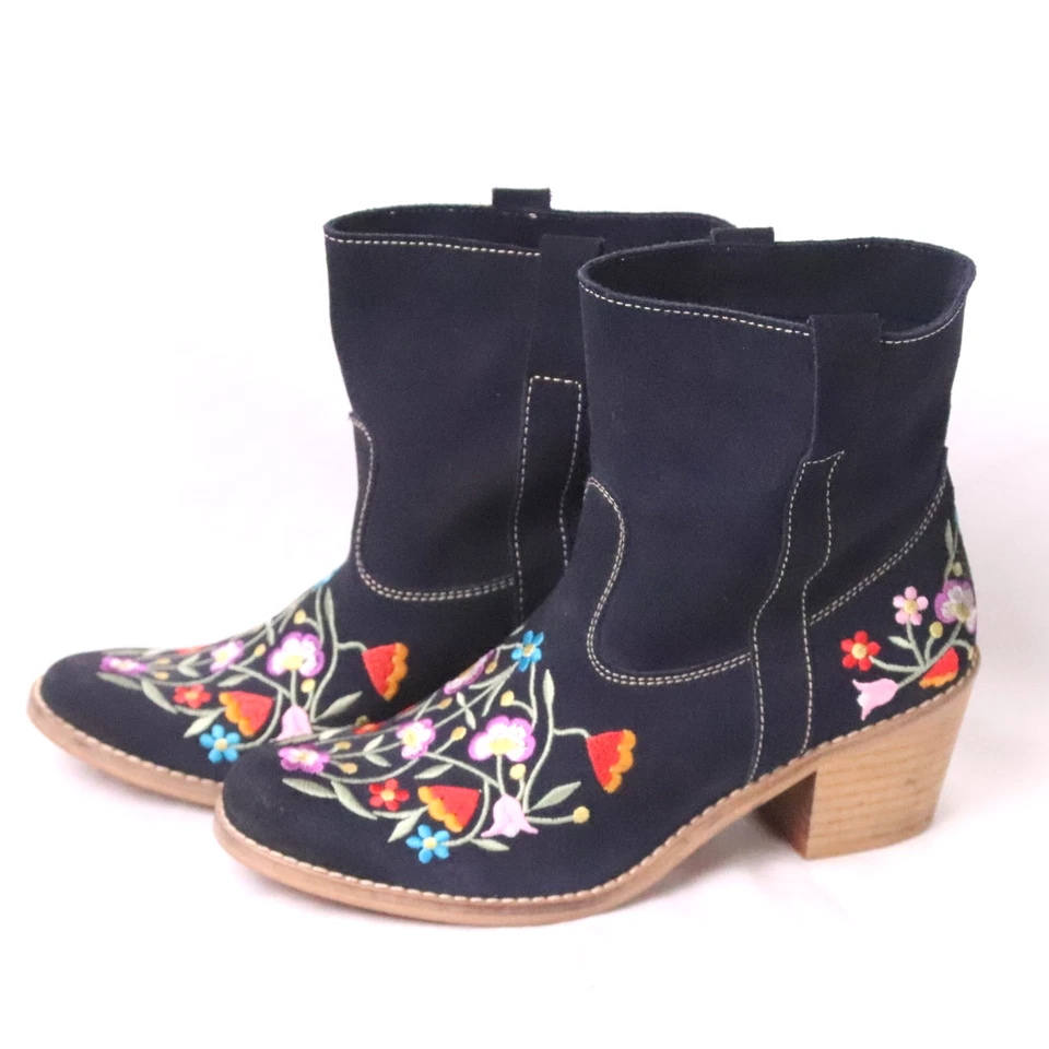 ANDRE ASSOUS Botas Mujer 37EU 7US Azul Marino Gamuza Floral Bordado España Foto 4 de 4