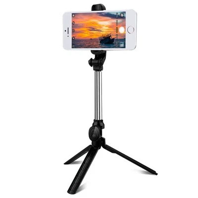 Perche Selfie Bluetooth Smartphone 2 en 1 Trépied Télécommande Rétractable, Noir - Photo 1/4