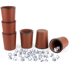 Felt-Lined PU Leather Dice Cup Set 6 Quiet Shaker Cups With 36 Dice for Bar P...