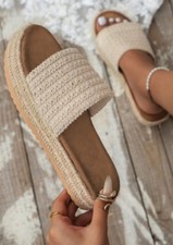 NUEVO Beige Boho Tejido 1.5" Plataforma Sandalia Zapatos Slides Pick 6 6.5 7 7.5 8 9