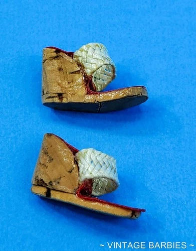 RARE Vintage Barbie Doll Picnic Set #967 Red Wedge / Cork Heels Shoes ~ 1960's