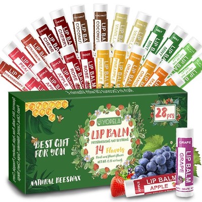 Yopela 28 Pack Natural Lip Balm Bulk with Vitamin E and Coconut Multi-colored 
