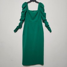 Antonio Melani Dress 4/Small Green Midi Long Ruched Sleeves Square Neck New 1081