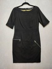 Andrew Marc Black Dress Sz 8 LBD Career Gold Zippers Classic Minimalist Stretchy