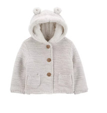 New 42 CARTER'S Soft Sherpa Lined Cardigan Jacket Button Closure Size: 24 Mths