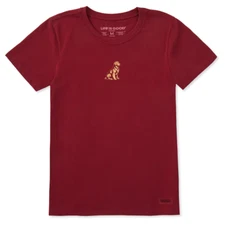 Life is Good. Women's Golden  Dog Short Sleeve Crusher Tee, Adirondack Red