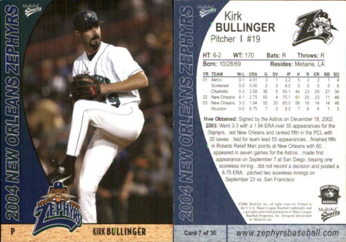 Kirk Bullinger 2004 MultiAd New Orleans Zephyrs #7 RC Karte New Orleans Zephyrs
