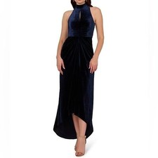 NWT Adrianna Papell Sz 10 Midnight Velvet Halter Neck Maxi Gown Dress