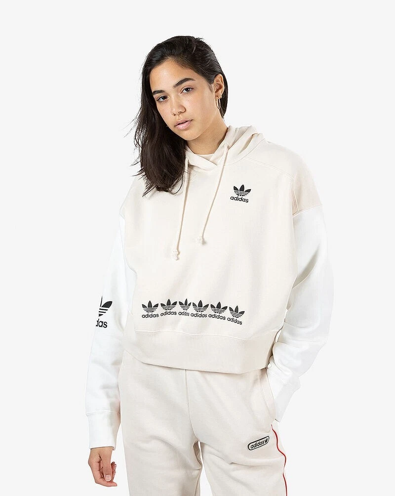 Adidas Trefoil Logo Play Cropped Hoodie Women's SIZE Large | Wonder White |  eBay