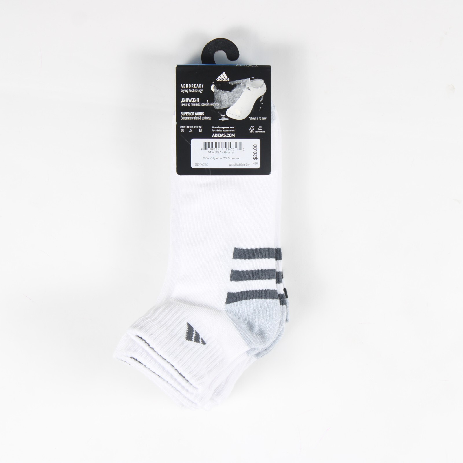 Men's Adidas Superlite Aeroready Quarter 6 Pair Socks White / Gray