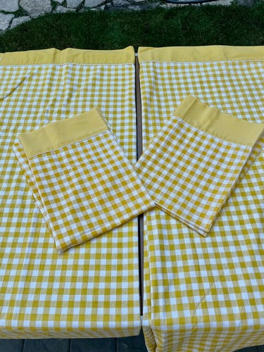VTG 60'S JCPENNEY FASHION MANOR PLAID YELLOW 2 FLAT SHEET FULL SZ&2 PILLOW CASES