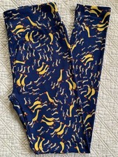Lularoe Leggings OS Yellow Beige Ducks Ducklings Duck Families Birds On Blue