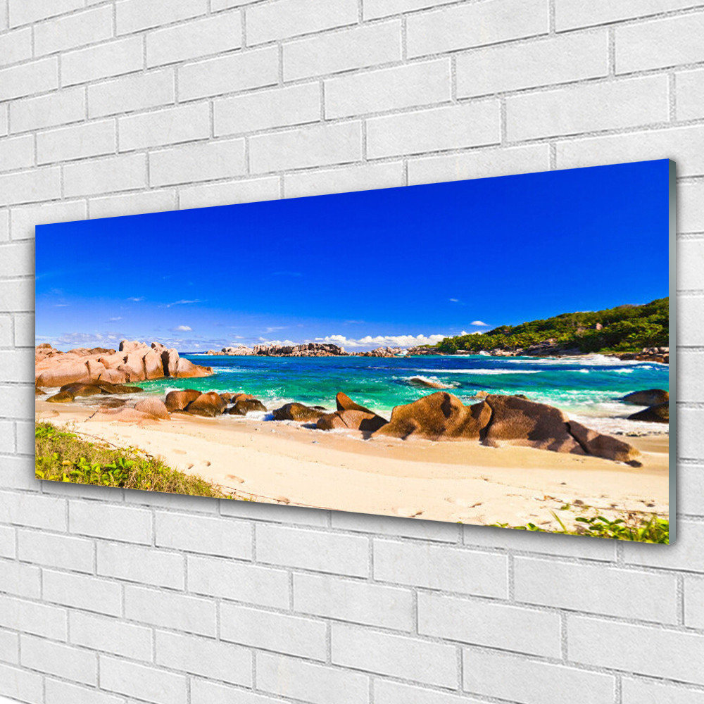 Tableau en verre 125x50 cm Plage Rocheuse et Mer Tulup pour décoration murale