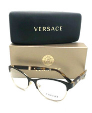 New VERSACE Eyeglasses MOD.1233-Q 1344 53-17 140 Brown  Gold Cat Eye w/ Leather