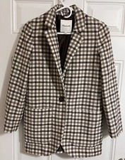 Madewell Larsen Blazer Undyed Wool Blend Brown Check Jacket Button Preppy XXS
