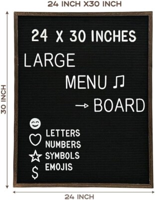 Menu Board, Large Felt Letters Black Large Letter Board 24x30 Inch, Big Felt