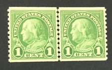 MOMEN: US STAMPS #597 LINE PAIR MINT OG NH XF+ LOT #76242*