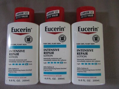 Lot 3 Eucerin Intensive Repair Lotion Very Dry, Flaky Skin Fragrance Free 6.8 oz