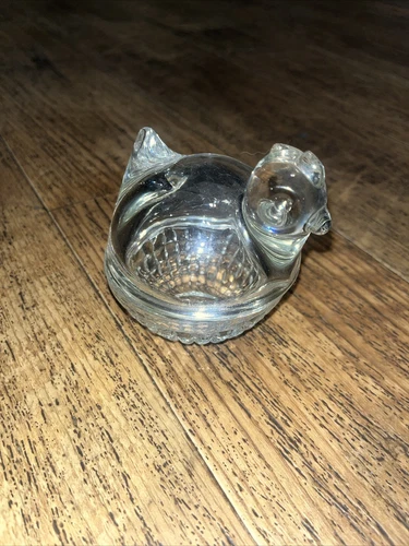 Vintage Anchor Hocking Clear Glass Chicken Hen On Nest Trinket Candy Dish 4"