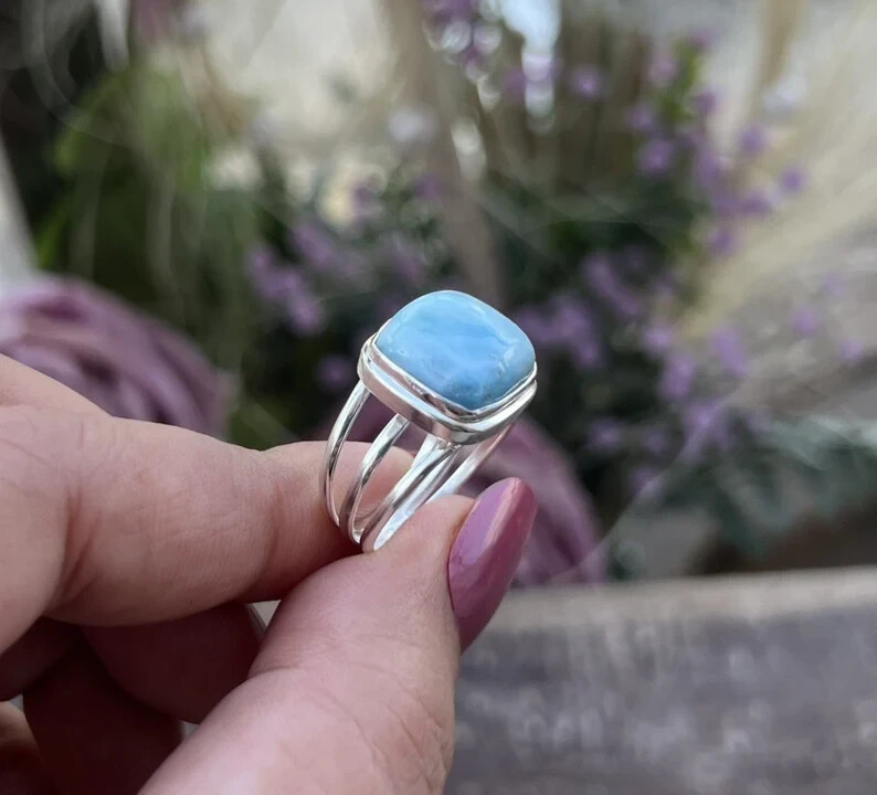 larinarさん Natural Larimar / 925 Silver Ring / Handmade Ring / Statement Ring