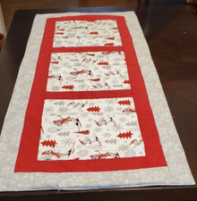 Christmas Table Runner 39 Inch Skiing Snowmen Red and SilveHoliday Table Runner