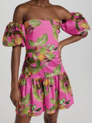 $694 Borgo De Nor Women's Pink Floral Off-The-Shoulder Ziggy Mini Dress  Size 12