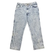 Vintage 90s Rustler Acid Wash Denim Hemmed Straight Leg Blue Jeans 32x28