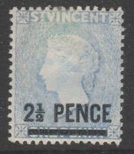 St. VINCENT 1889 2 1/2d on 1d Milky Blue SG 49 MH CV £35