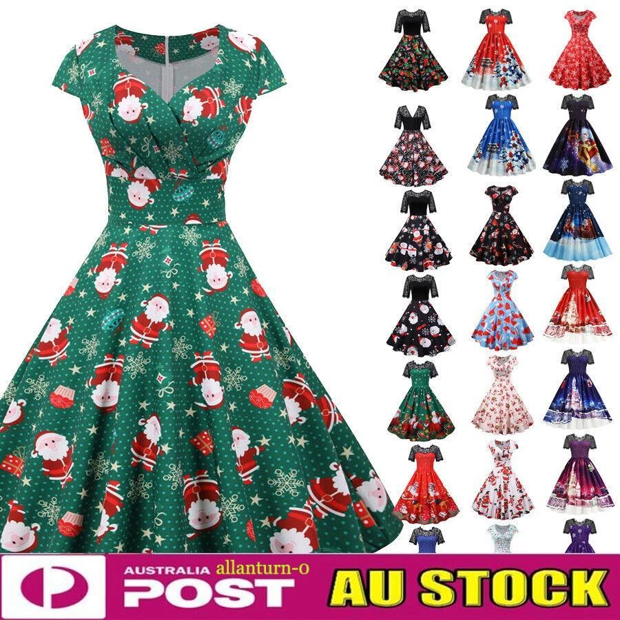 Women Christmas Swing Skater A-Line Dress Xmas Party Dresses Festival S-XXXL