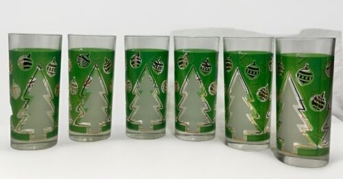 Libbey Christmas Tree Red Green Gold Tumbler Highball Italy Lot of 12 Vintage - Picture 6 of 13