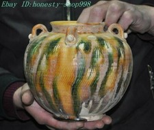 6" Chinese Ancient dynasty Tang Sancai pottery porcelain tank pot canister jar