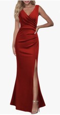 Woosea Red L Vneck Evening Gown Formal Maxi Dress Slit Stretch Sleeveless