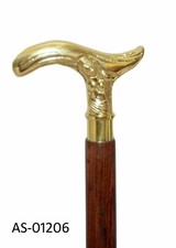 VICTORIAN BRASS WALKING STICK GOLF HEAD HANDLE WOODEN SHAFT VINTAGE CANE GIFT