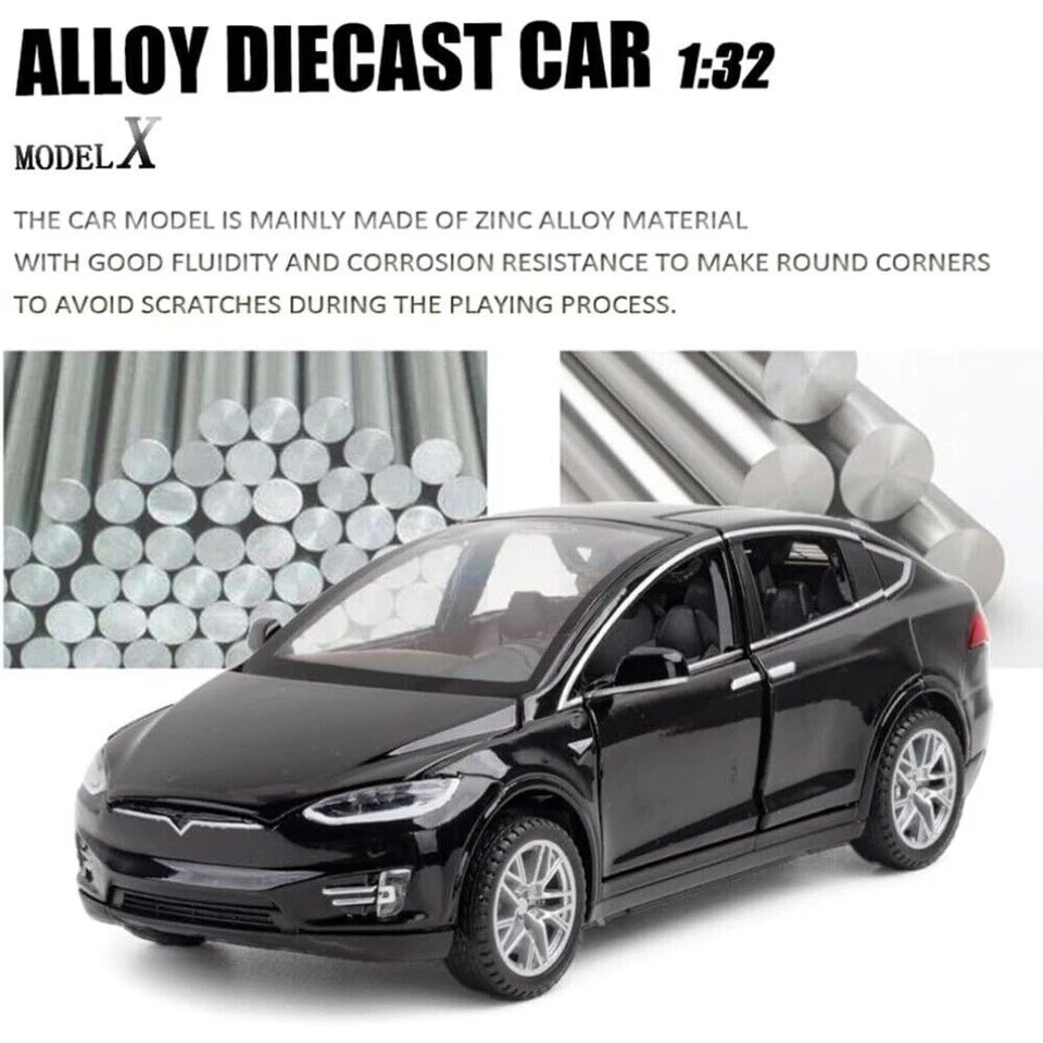Brinquedos eletrônicos de metal fundido modelo carro liga leve Tesla Model X 1:32 - Imagem 2 de 4