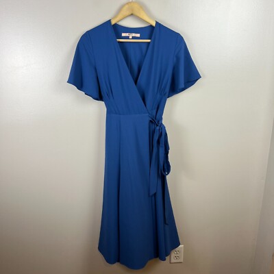 Hutch Kiera Wrap Midi Dress Size Small Blue Work Career Office Church  Wedding | eBay