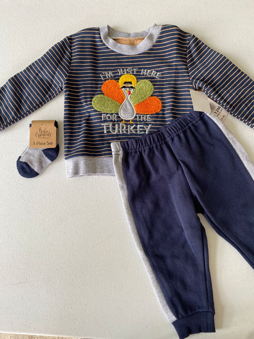 Baby Essentials 3Pc Thanksgiving Outfit Top/Pant/Socks Just Here for Turkey 18M